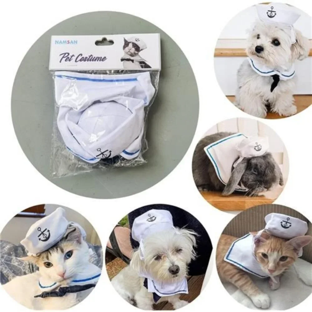 Small Pet‎ Sailor Costume Halloween Cat Dog Navy Hat Tie Collar Outfit Nautical